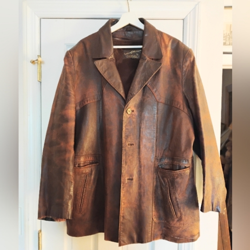 Golden Collection By Raffaelo Vintage 60s Brown Leather Jacket Size 52 XXL